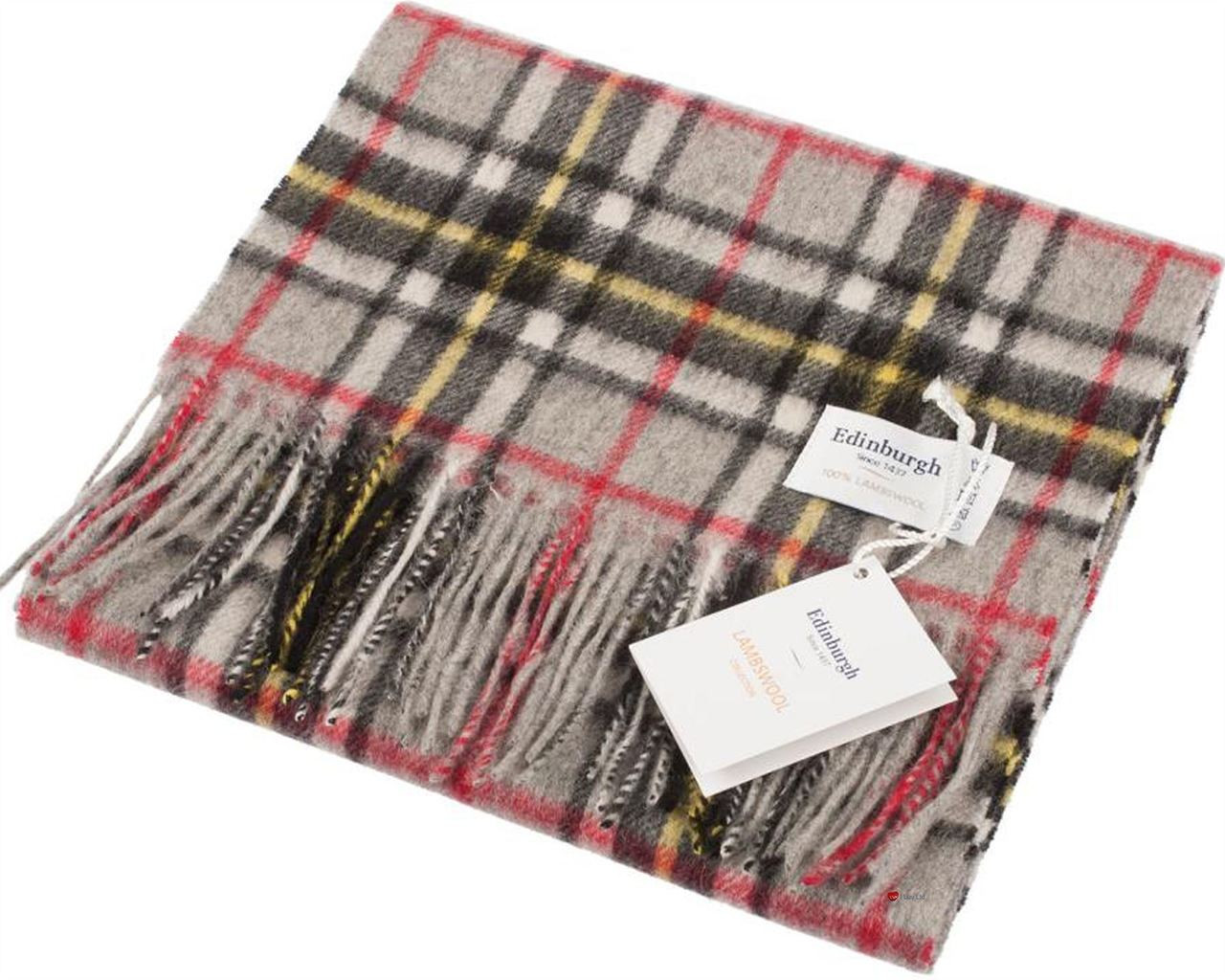 Unisex Lambswool Scarf In Muted Grey Thomson Tartan Design 30cm Wide