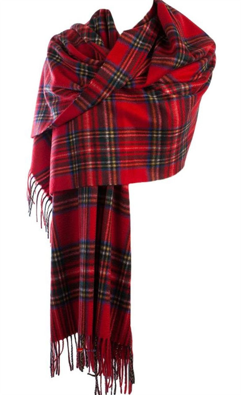 Cashmere Stole In Stewart Royal Tartan Design 71cm Wide