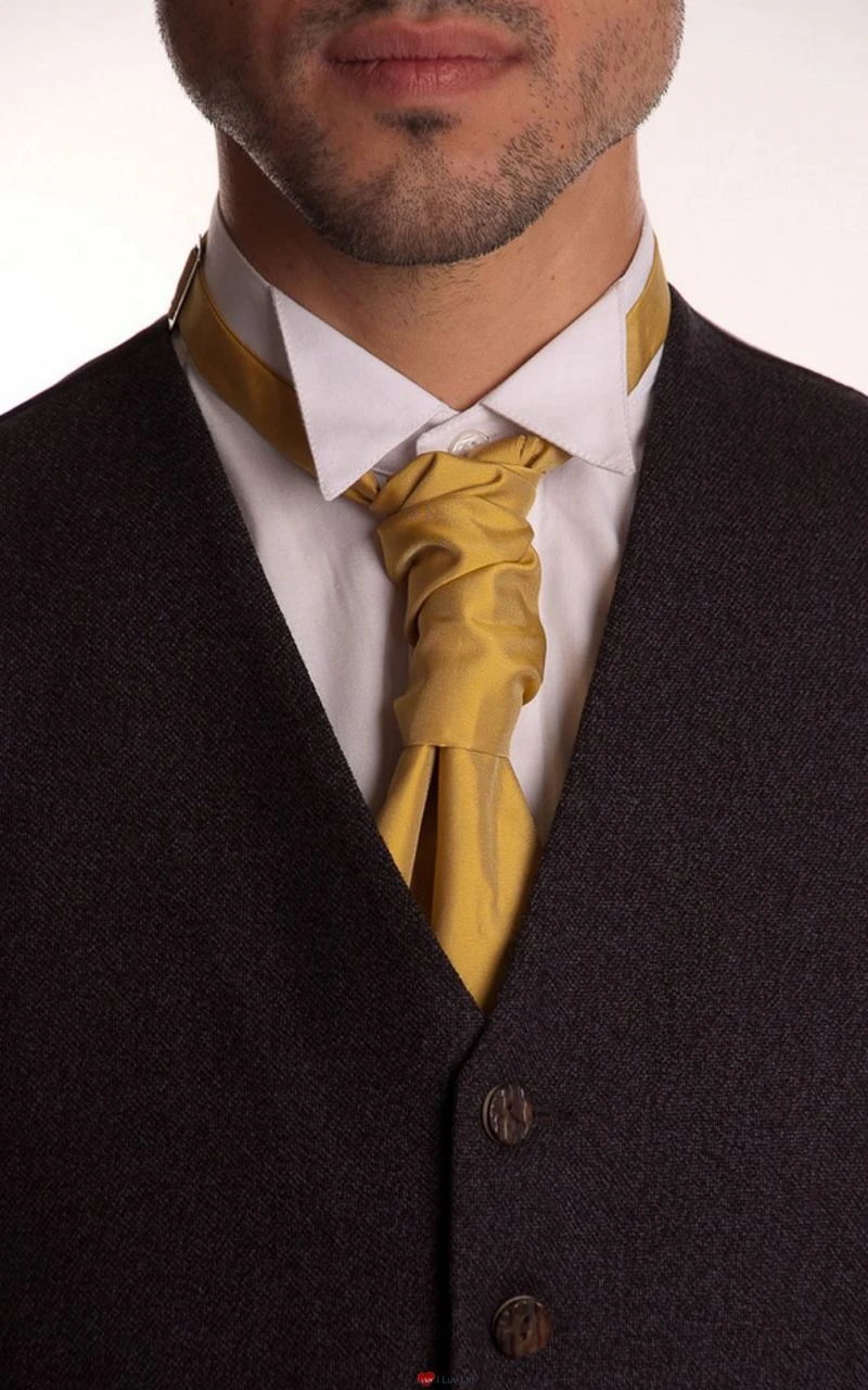 Gents Traditional Scottish Ruche Cravat Satin Tie Wedding Groom Ivory