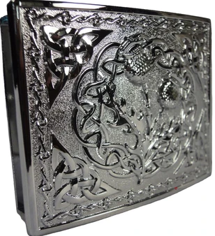 Kilt Belt Buckle Double Thistle Chrome