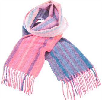Unisex Cashmere Scarf In Coral Berry Barcode Check Design