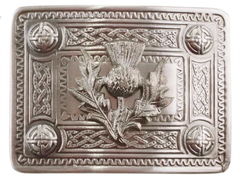 Metal Scottish Belt Buckle With Raised Thistle With Chrome Finish