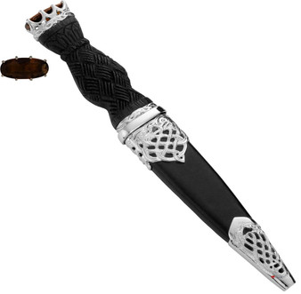 Sgian Dubh Plated Open Knot and Quartz Hued Cap on Weave Handle