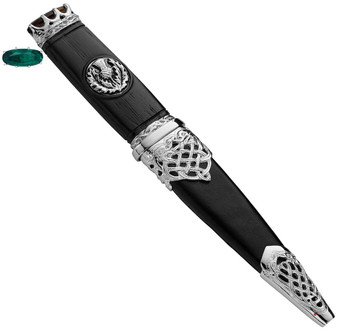 Sgian Dubh Plated Thistle Celtic Inserts Emerald Hued Top Stone