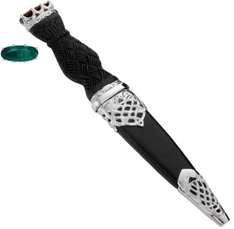 Sgian Dubh Plated Open Knot and Emerald Hued Cap on Weave Handle