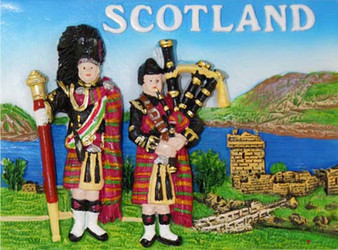 Resin Scottish Fridge Magnet With Pipers / Castle Design