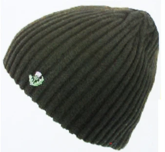 Black Ribknit Beanie Hat Thistle Design Scotish Beanie Knitted Thistle Hat