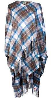 Ladies Luxurious Cashmere Cape in Stewart Muted Blue Tartan