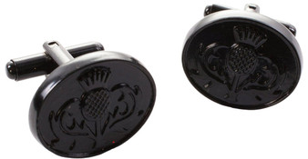 Mens Cufflinks with Thistle Design Jet Black
