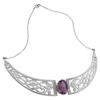 Necklace Sterling Silver Celtic Serpent Panels Amethyst Stone