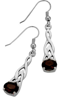 Sterling Silver Earrings Pierced Drop Open Interlace Smokey Quartz