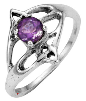 Ring Crafted In Sterling Silver Celtic Open Swirl Design With Offset Amethyst Stone