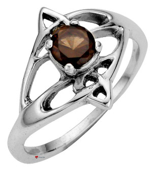Ring Crafted In Sterling Silver Celtic Open Swirl Design With Offset Smokey Quartz Stone