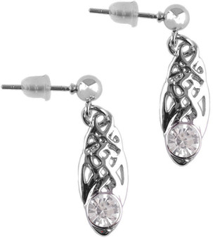 Celtic Birthstone Drop Earrings April Jewellery Silver Plated Stone Scottish Gift