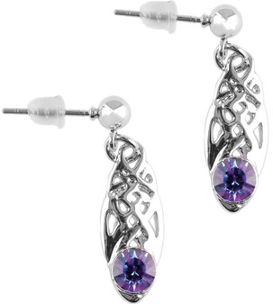 Celtic Birthstone Drop Earrings February Jewellery Silver Plated Purple Stone Scottish Gift
