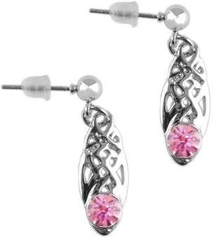 Celtic Birthstone Drop Earrings June Jewellery Silver Plated Pink Stone Scottish Gift