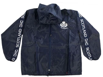 Kids Plain Rain Jacket Cagoule With Thistle Design Logo In Navy