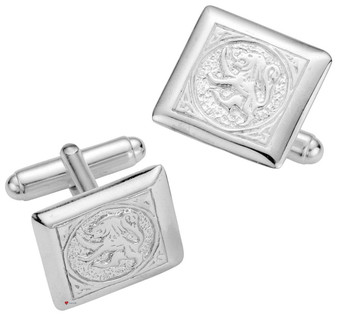 Cufflinks Sterling Silver Square Shape Lion Rampant Worn Relief