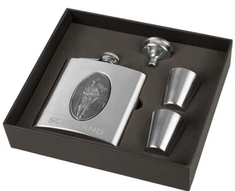 6oz Hip Flask With Two 1oz Shot Glasses And Small Funnel With Piper Design
