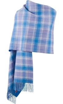 Lambswool Double Faced Stole In Borwick-Lilac Blue Check Design 73 cm Wide