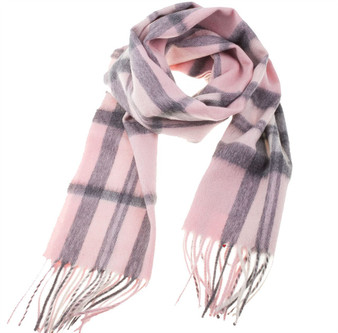 Lyle & Scott Unisex Cashmere Scarf In Thomson Pale Pink Tartan Design 25.5 cm Wide