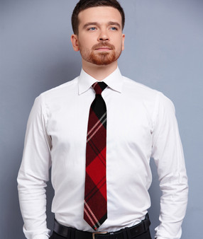 Mens Neck Tie Ramsay Red Modern Tartan Lightweight Scottish Clan Tie