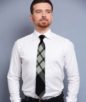 Mens Neck Tie MacFarlane Black and White Modern Tartan Lightweight Scottish Clan Tie