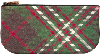Small Leather and Wool Cosmetic Makeup Bag With Scott Tartan for Phone