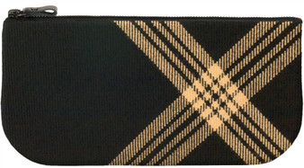 Small Leather and Wool Cosmetic Makeup Bag With Celtic Black Tartan for Phone