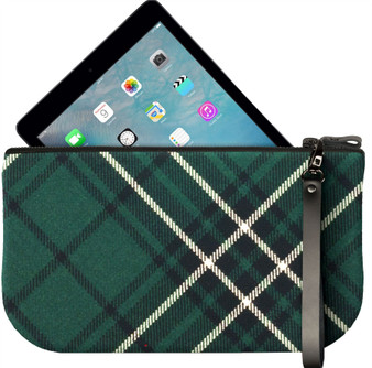 Small Leather Clutch Bag With MacLean Modern Hunting Tartan Fits iPad Mini