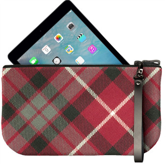 Small Leather Clutch Bag With Fraser Red Tartan Large Enough to Fit iPad Mini