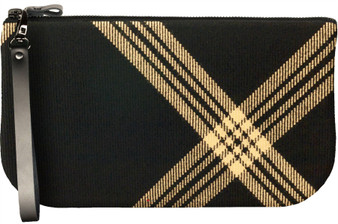Small Leather Clutch Bag With Celtic Black Tartan Large Enough to Fit iPad Mini