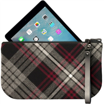 Small Leather Clutch Bag In Auld Lang Syne Tartan Large Enough to Fit iPad Mini