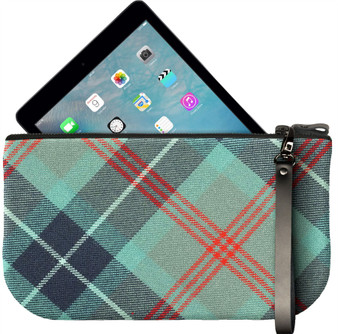 Small Leather Clutch Bag With Loch Ness Tartan Large Enough to Fit iPad Mini