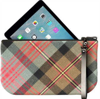 Small Leather Clutch Bag With MacLennan Tartan Large Enough to Fit iPad Mini