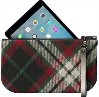 Small Leather Clutch Bag With Lindsay Tartan Large Enough to Fit iPad Mini