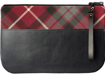 Medium Leather Clutch Bag With Fraser Red Tartan Large Enough to Fit an iPad
