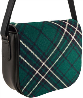 Leather Handbag Shoulder Bag With MacLean Tartan With Inside and Back Pocket