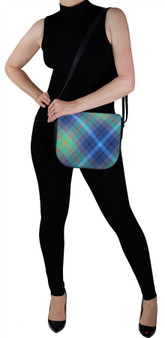 Leather Handbag Shoulder Bag New York City Tartan With Inside and Back Pocket