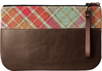 Medium Leather Clutch Bag With Autumn Tartan Large Enough to Fit an iPad