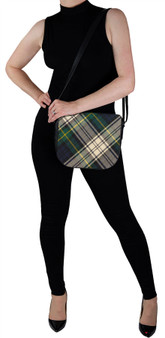 Leather Handbag Shoulder Bag With Gordon Tartan With Inside and Back Pocket