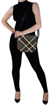 Leather Handbag Shoulder Bag With Thomson Grey Tartan Inside and Back Pocket