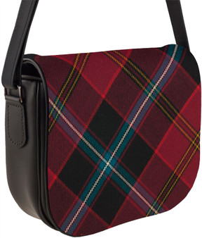 Leather Handbag Shoulder Bag With German American Tartan Inside and Back Pocket