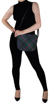 Leather Handbag Shoulder Bag With Baird Tartan With Inside and Back Pocket