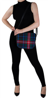Leather Handbag Shoulder Bag With Braveheart Tartan With Inside and Back Pocket