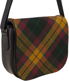 Leather Handbag Shoulder Bag With MacMillan Tartan With Inside and Back Pocket