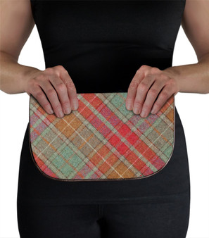 Large Leather Clutch Bag With Autumn Tartan With Inside and Back Pocket