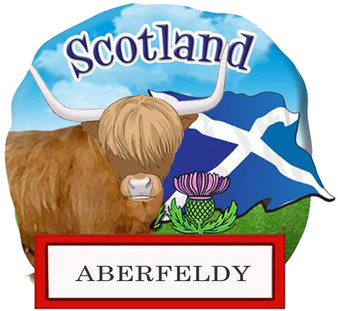 Resin Scottish Fridge Magnet Highland Cow With Saltire Aberfeldy Design Magnet