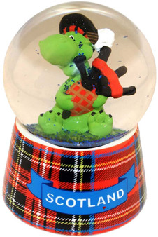 Scottish Waterball Snowglobe Nessie Piper On Large Tartan Base Gift Snowglobe