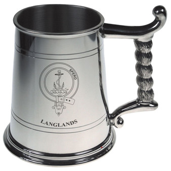 Langlands Crest Tankard with Rope Handle in Polished Pewter 1 Pint Capacity